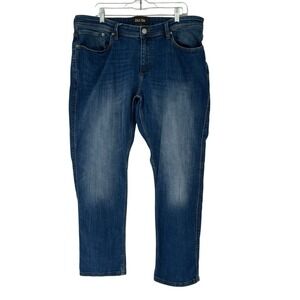 DU/ER L2X Relaxed Taper Jeans Sz 38x30 Performance Stretch Medium Wash Denim